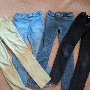 Girls Stretch Jeans & Pants Bundle - Light Blue, Denim Blue, Black, Olive